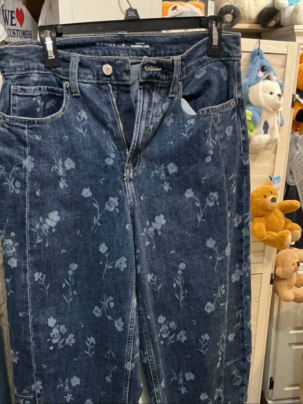 Old Navy Dark Blue Floral Straight Leg Jeans